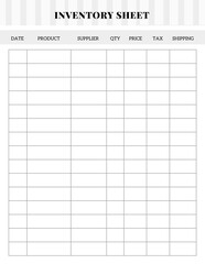 Simple Blue Stripes Pattern Inventory Sheet Planner - 1