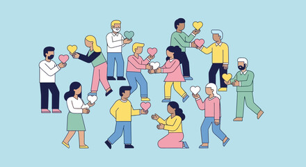 Showcase community, love, and kindness with this illustration. Perfect for social media, charity campaigns, and promoting positive values. Encourage unity and compassion today!