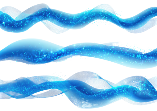 Flowing blue, sparkly ribbon waves on black background