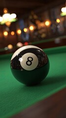 Eight Ball On Pool Table With Dark Background