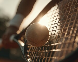 Tennis Racket With Ball And Sunlight Flare