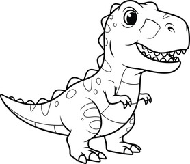 Cartoon dinosaur T rex black and white drawing, cute prehistoric animal illustration, friendly Jurassic character, simple line art coloring vector
