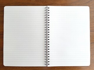 An open notebook on a wooden table