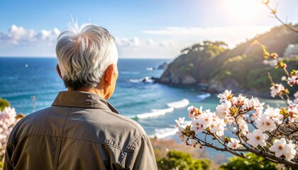 Fototapeta premium 男性の後ろ姿（背景海）