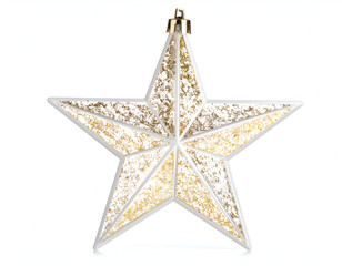 Obraz premium Radiant Star Translucent White Ornament with Embedded Gold Glitter on White