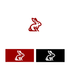 Obraz premium Minimalist rabbit logo design in red and black isolated on white background