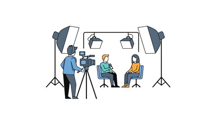Interview Filming: Studio Setup with Camera and Lights