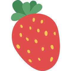 Red Strawberry Fruit Icon with Yellow Seeds and Green Leaves on a Transparent Background for a Healthy Food Concept