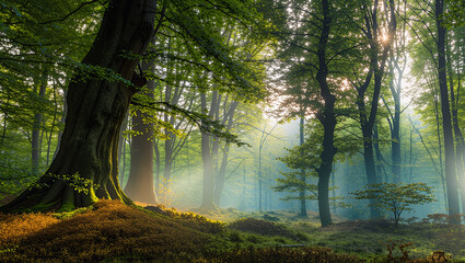 Obraz premium Enchanted Forest in Dreamy Mist — Fantasy Nature Background