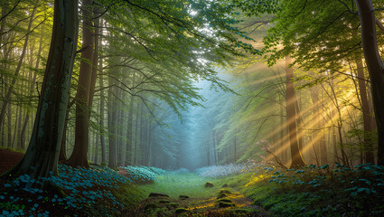 Obraz premium Enchanted Forest in Dreamy Mist — Fantasy Nature Background