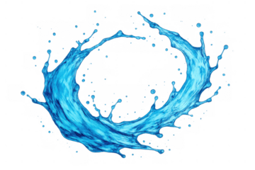Blue water splash forming a dynamic circular wave, symbolizing freshness, hydration, and natural energy on transparent background