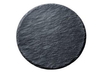 Round slate tile with textured surface on black background