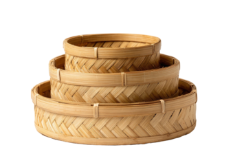 Stacked, woven bamboo baskets, diminishing in size