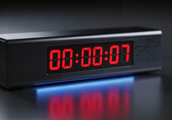 Digital timer displaying seven seconds on a sleek black background