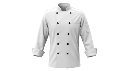 White double-breasted chef jacket with black buttons, a professional culinary uniform for cooks and bakers isolated on a white background