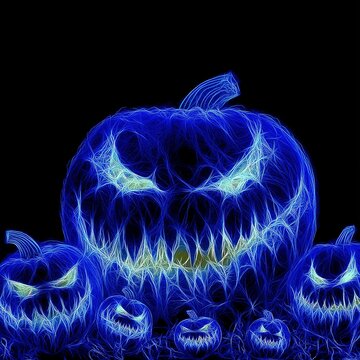 abstract blue neon of pumpkin head