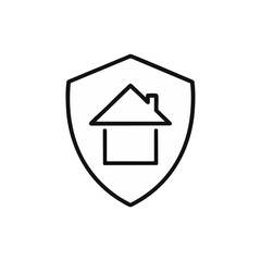 Obraz premium A minimalist line art icon illustrating a house securely nestled within a shield, symbolizing robust home protection, safety, and property insurance concepts.