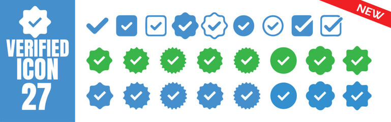 Blue and Green Verified Badge Icon Set. Verified badge icon set. Set of check mark icons. Vector illustration eps 10 © Mukti