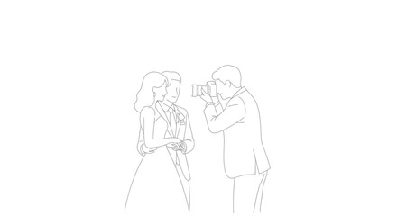 Wedding Photographer Capturing the Bride and Groom - Line Art Illustration
