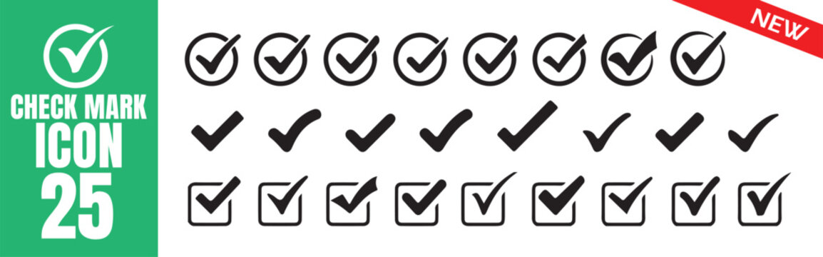 Black Check Mark and Checkbox Icon Collection. Check box icon with correct, accept checkmark icons tick box icon. Vector illustration eps 10