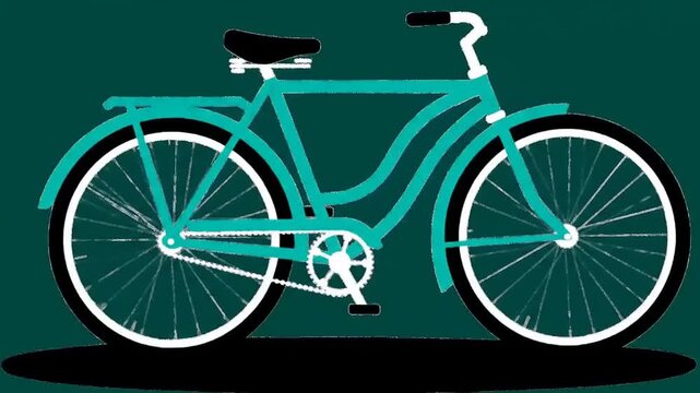 Illustration of a turquoise bicycle with white tires and a black seat on a dark green background.