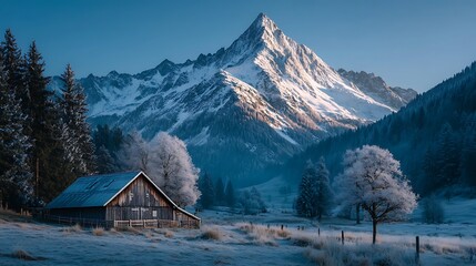 Beautiful alpine valley under sunrise light high resolution picture