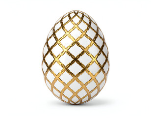 Elegant Easter Egg Design A White and Gold Patterned Ornament on a Clean Background