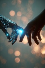 Touching Hands Futuristic Glowing Connection