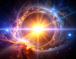 Vibrant Cosmic Nexus Fiery Starburst Explodes in Nebula s Embrace Gateway to Universe s Mysteries
