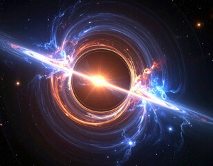 Stunning Cosmic Black Hole with Accretion Disk and Powerful Jets Deep Space Nebula Background