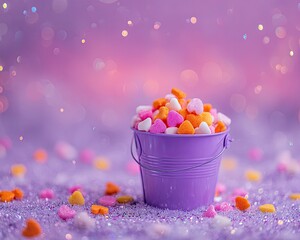 Colorful Heart Shaped Sprinkles In Purple Bucket