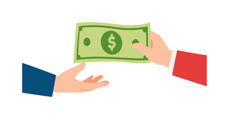 Fototapeta na wymiar Hand Exchanging Money Two Hands with One Hand giving and one hand receiving cash