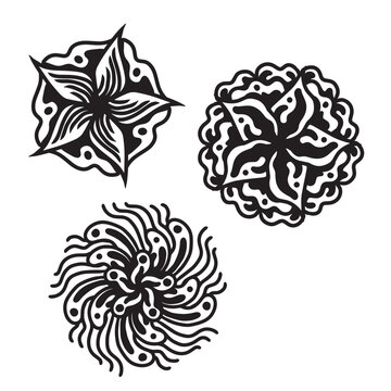 Set of hand drawn black mandala , asian traditional design oriental elements.