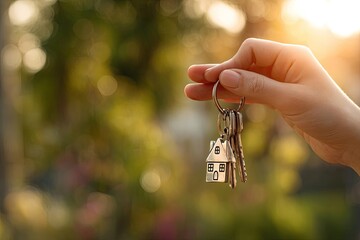 Hand Holding House Keys Outdoors