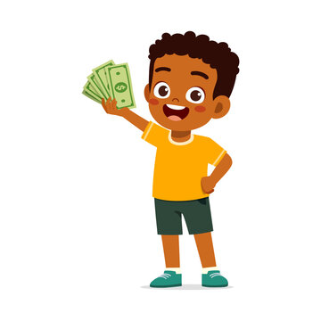 Happy African American Boy Holding Money with Joyful Expression and Cartoon Style