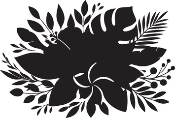 Black and white tropical leaves vector illustration - monstera, palm, floral design eps silhouette