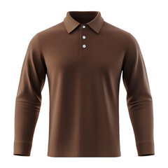 Plain Brown Long Sleeve Polo Shirt Mockup Front View 3D Rendering on transparent background
