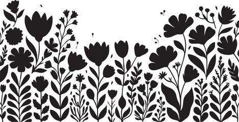 Black and white floral vector design, flower silhouette illustration eps