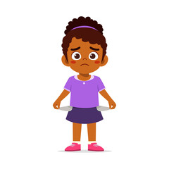 Sad African Girl Showing Empty Pockets With Upset Expression in Cartoon Illustration