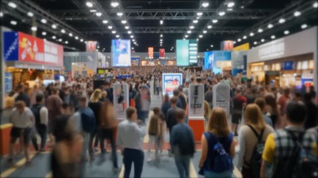 Busy Trade Show at Exhibition Center &mdash; International Business Convention Crowd
