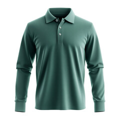 Plain Green Long Sleeve Polo Shirt Mockup Front View 3D Rendering on transparent background