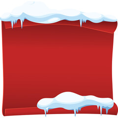 Festive Red Scroll With Icicles And Snow Embellishments Perfect For Winter Holiday Announcements Or Greeting Cards