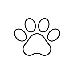 Simple outline drawing of a paw print on white page on transparent background © Bolo