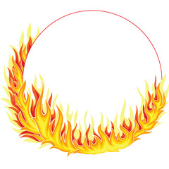 Fiery Circular Frame With Orange Yellow Flames And Red Outline On Transparent Background Energetic Abstract Design