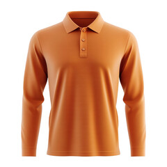 Plain Orange Long Sleeve Polo Shirt Mockup Front View 3D Rendering on transparent background