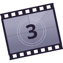 Film Reel Countdown Number Three With Transparent Background And Subtle Gradient Overlay Isolated