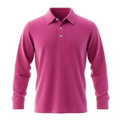 Plain Pink Long Sleeve Polo Shirt Mockup Front View 3D Rendering on transparent background