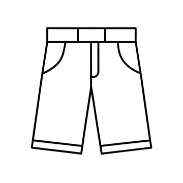 Outline drawing of a pair of shorts with pockets on transparent background