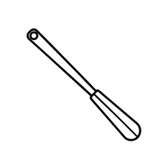 Outline drawing of a long handled kitchen spatula on transparent background