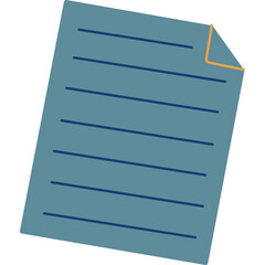 Flat Design Blue Document With Orange Corner Tab And Dark Blue Lines Representing Text On Transparent Background